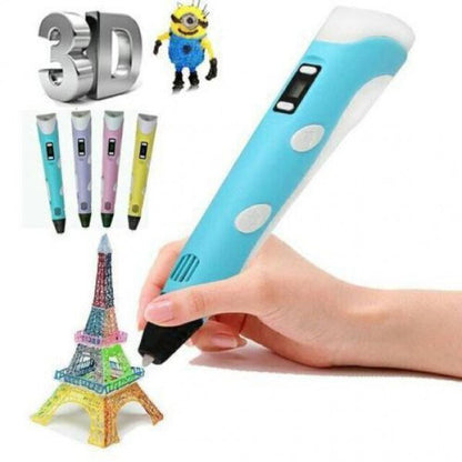 3D ручка Smart 3D Pen 2 c LCD дисплеем, Интересная ручка 3д для детей, Оригинальная. Цвет: голубой