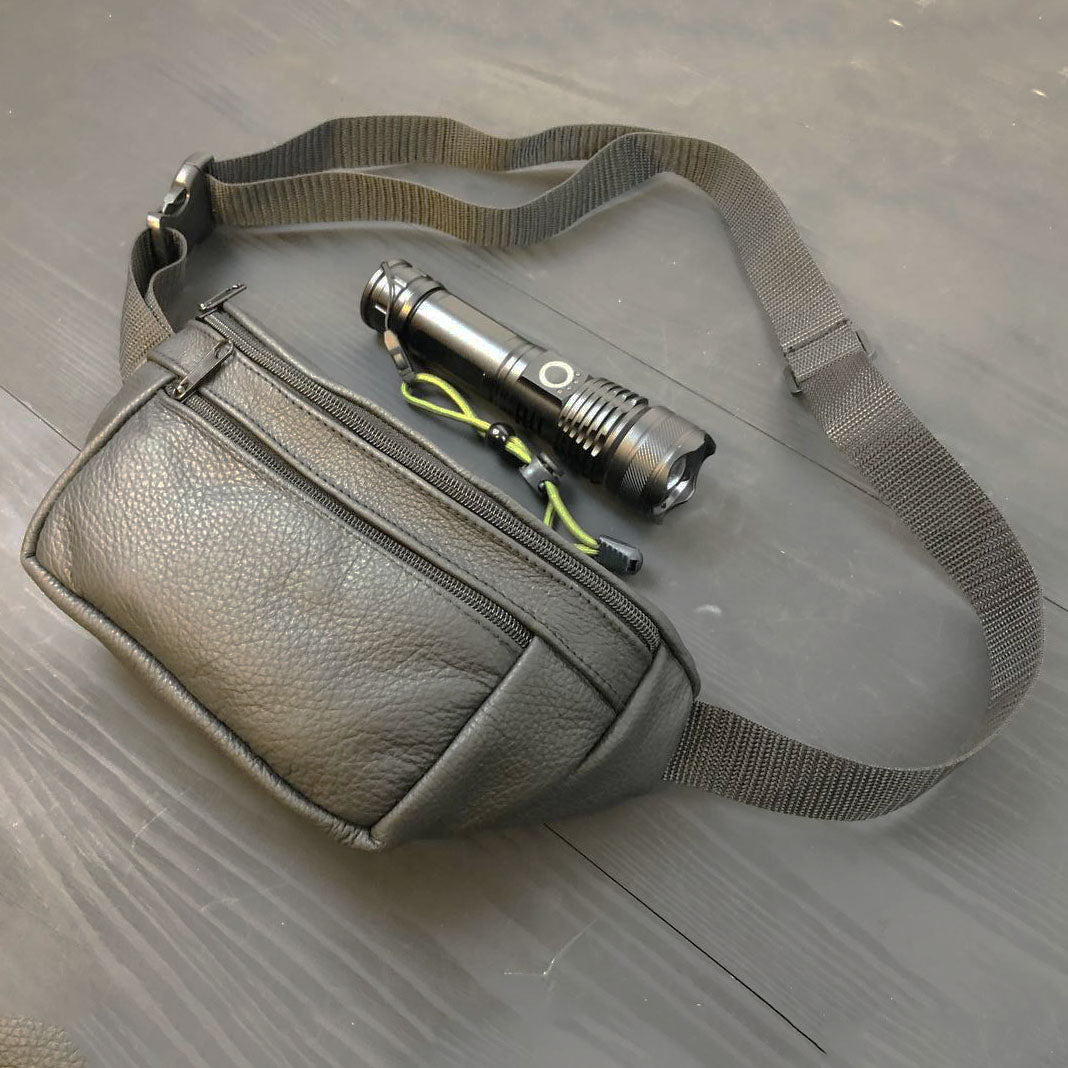 Комплект: кожаная бананка + тактический фонарь