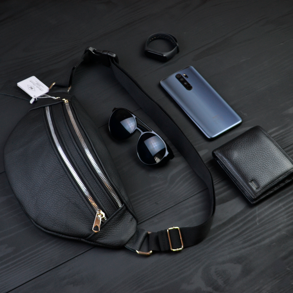 Качественная бананка из натуральной кожи, сумка мужская - женская кожаная барсетка.