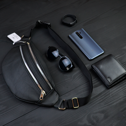 Качественная бананка из натуральной кожи, сумка мужская - женская кожаная барсетка.