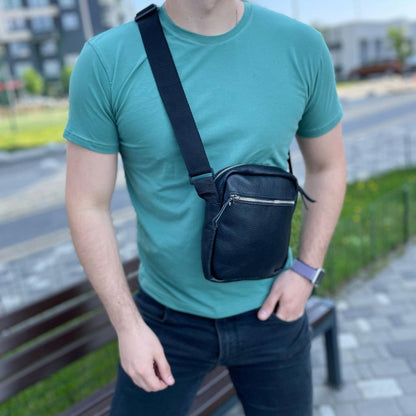 Сумка из натуральной кожи мужская, мессенджер кожаный чёрный, качество, мужская сумка через плече