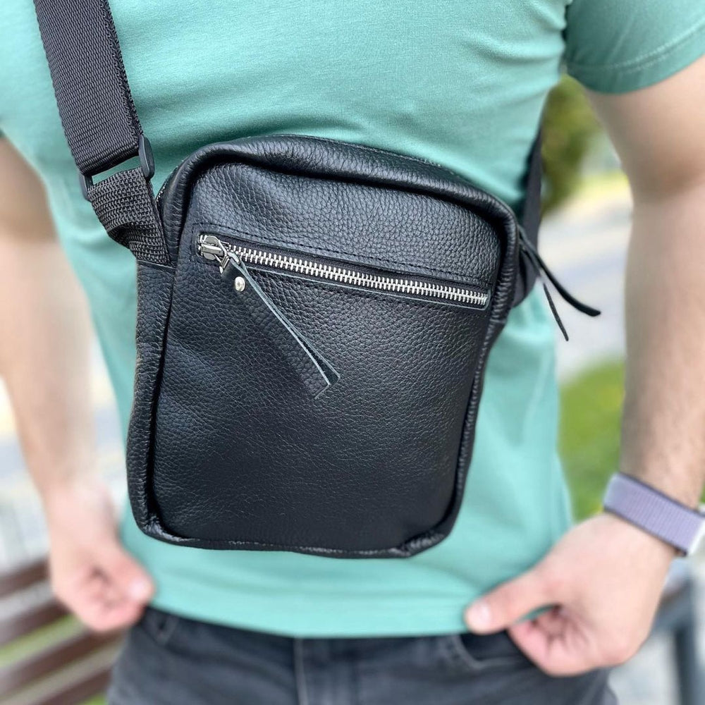 Сумка из натуральной кожи мужская, мессенджер кожаный чёрный, качество, мужская сумка через плече