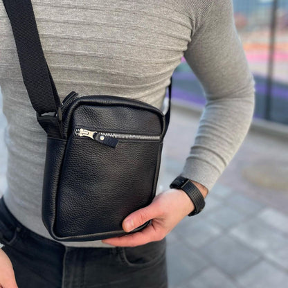 Сумка из натуральной кожи мужская, мессенджер кожаный чёрный, качество, мужская сумка через плече