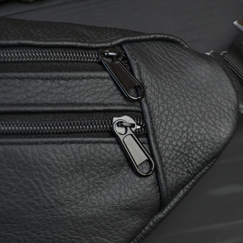 Бананка из натуральной кожи, сумка мужская-женская барсетка черная сумочка