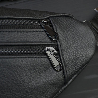 Бананка из натуральной кожи, сумка мужская-женская барсетка черная сумочка