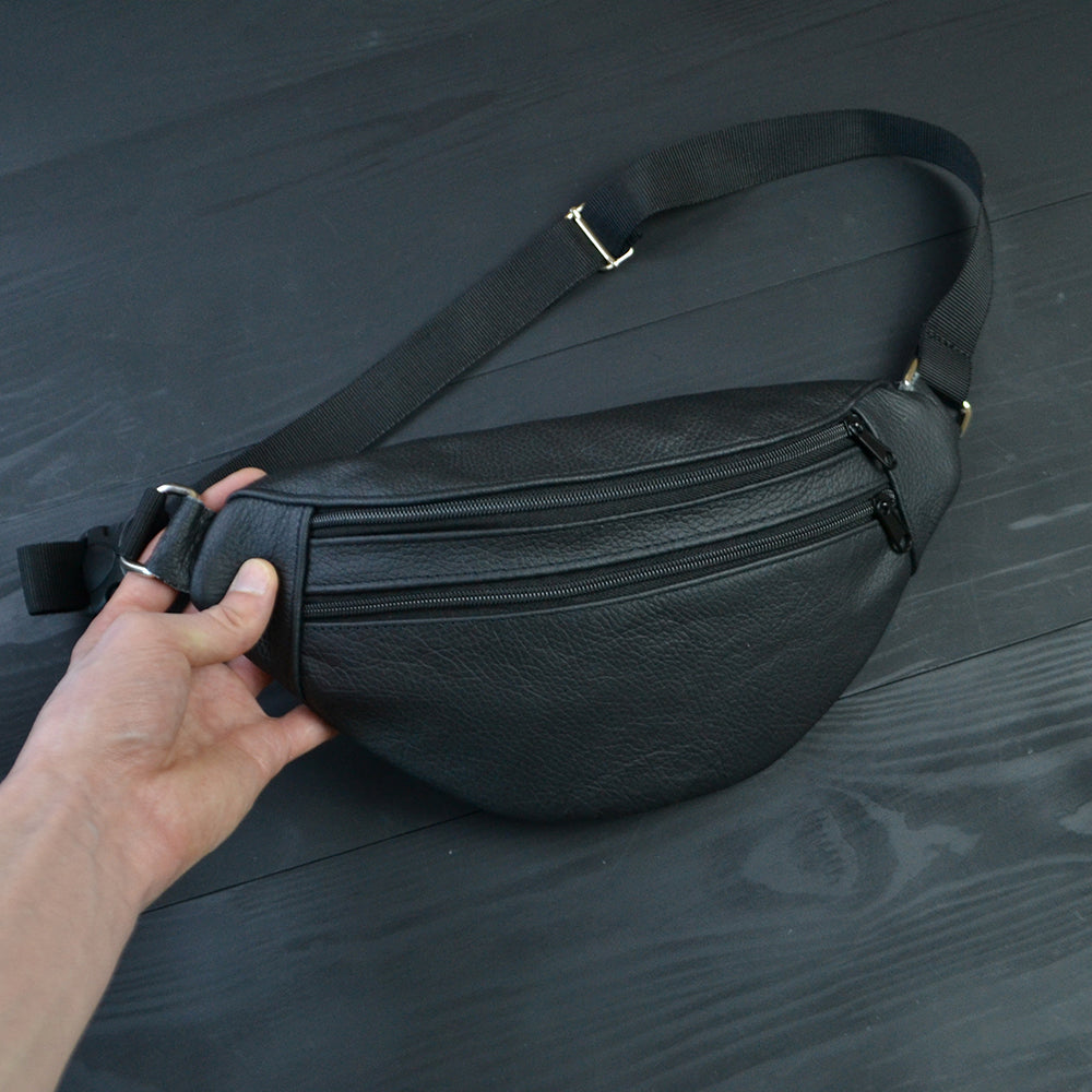 Бананка из натуральной кожи, сумка мужская-женская барсетка черная сумочка