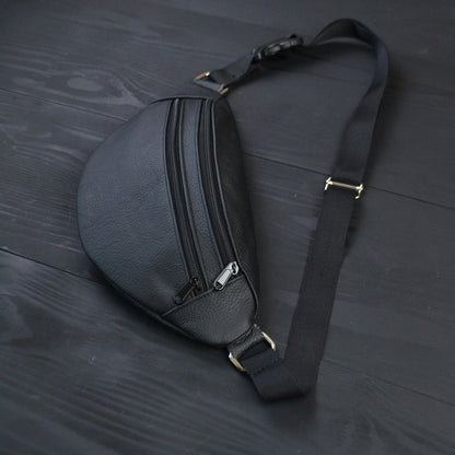 Бананка из натуральной кожи, сумка мужская-женская барсетка черная сумочка