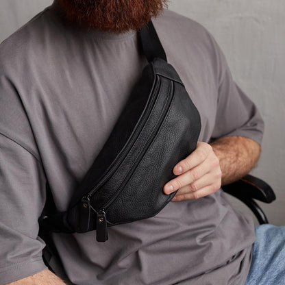 Бананка из натуральной кожи, сумка мужская-женская барсетка черная сумочка