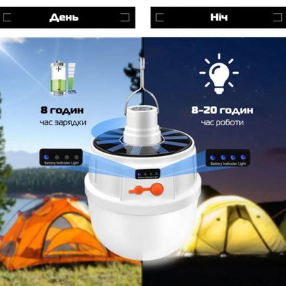 Аккумуляторная кемпинговая LED лампа светильник с солнечной панелью 5 режимов до 8 часов X-Balog BL-2025