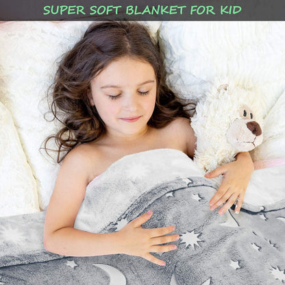 Светящийся в темноте плед плюшевое покрывало Blanket kids Magic Star 150х100 см флисовое одеяло. Цвет: серый