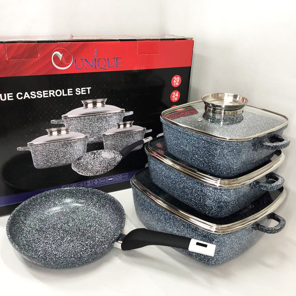 Набор казанов UNIQUE UN-5531 7 предметов, квадрат: 16 см, 20 см, 24 см, круглые 24 см сковорода