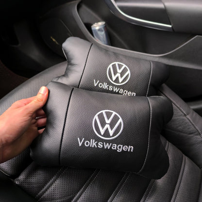 Набор подушек 2шт в авто Volkswagen из натуральной кожи, на подголовник в машину, Автомобильная подушка