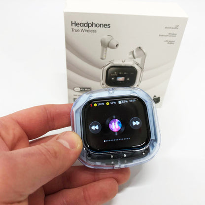 Беспроводные вакуумные наушники TWS с LED дисплеем, влагозащита IPx4 Bluetooth 5.4 с кейсом. Цвет: голубой