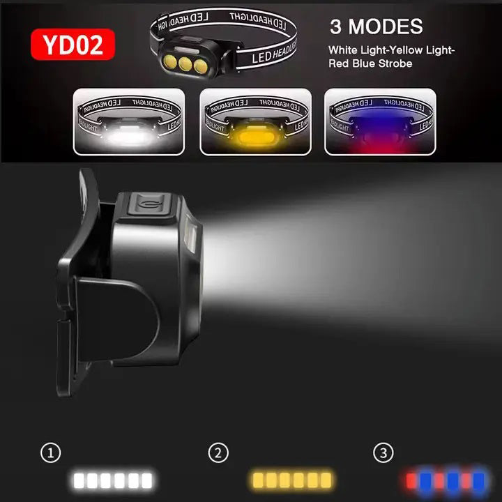 Фонарик налобный YD02-COB (White+red+blue), Налобные фонари для активных людей, фонарь для туризма