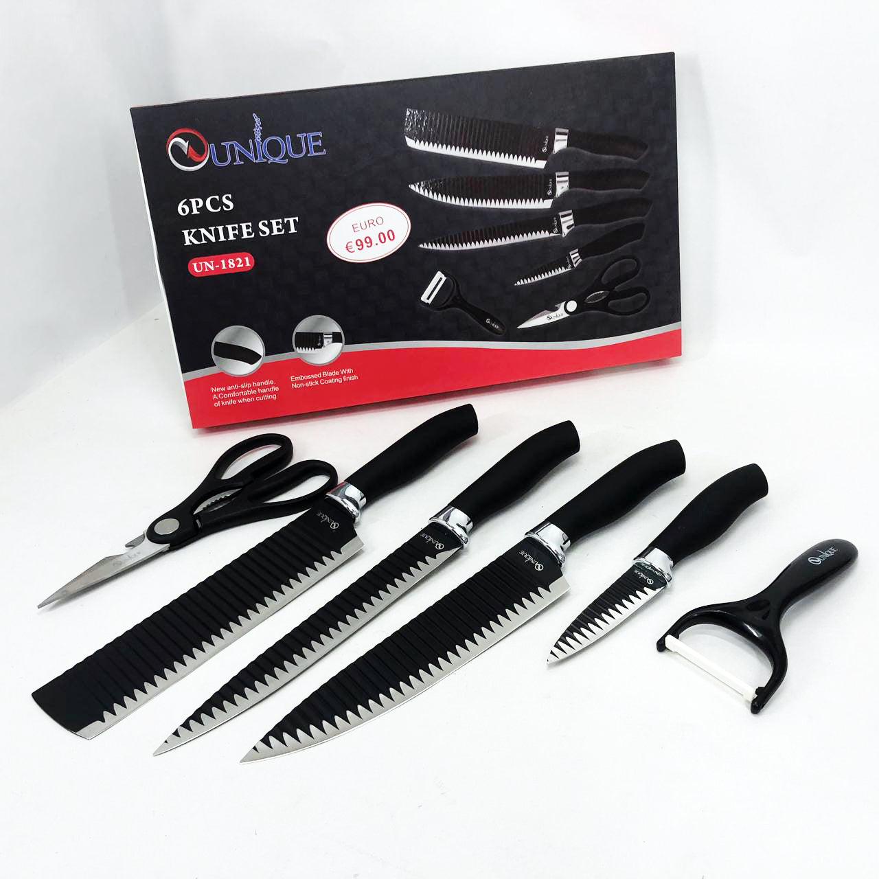 Набор ножей UNIQUE UN-1821 6 шт кухонные ножи ножницы и овощечистка