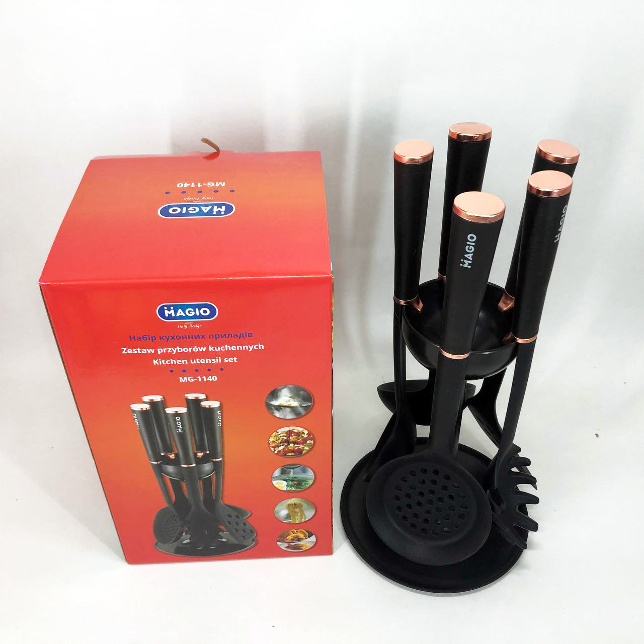 Набор кухонных принадлежностей MAGIO MG-1140, набор поварешек на подставке кухонный набор лопаток