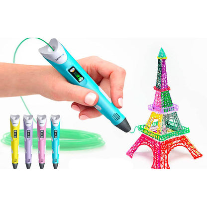 3D ручка Smart 3D Pen 2 c LCD дисплеем, Интересная ручка 3д для детей, Оригинальная. Цвет: голубой