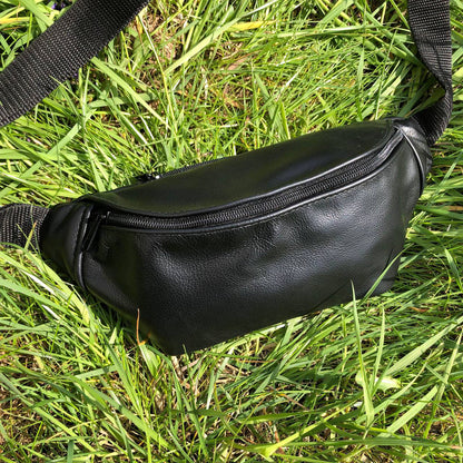 Кожаная бананка, мужская женская сумка из натуральной кожи, черная барсетка