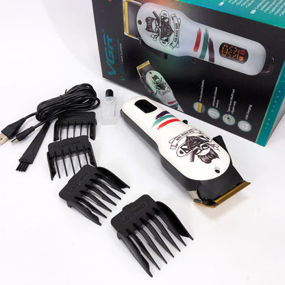 Машинка для стрижки волос и бороды профессиональная VGR V-699 B с насадками и LED дисплеем. Цвет: белый