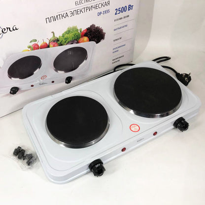 Плитка электрическая Suntera DP-1935W, 2500W, 2 конфорки разного диаметра, 2 конфорки. Цвет: белый