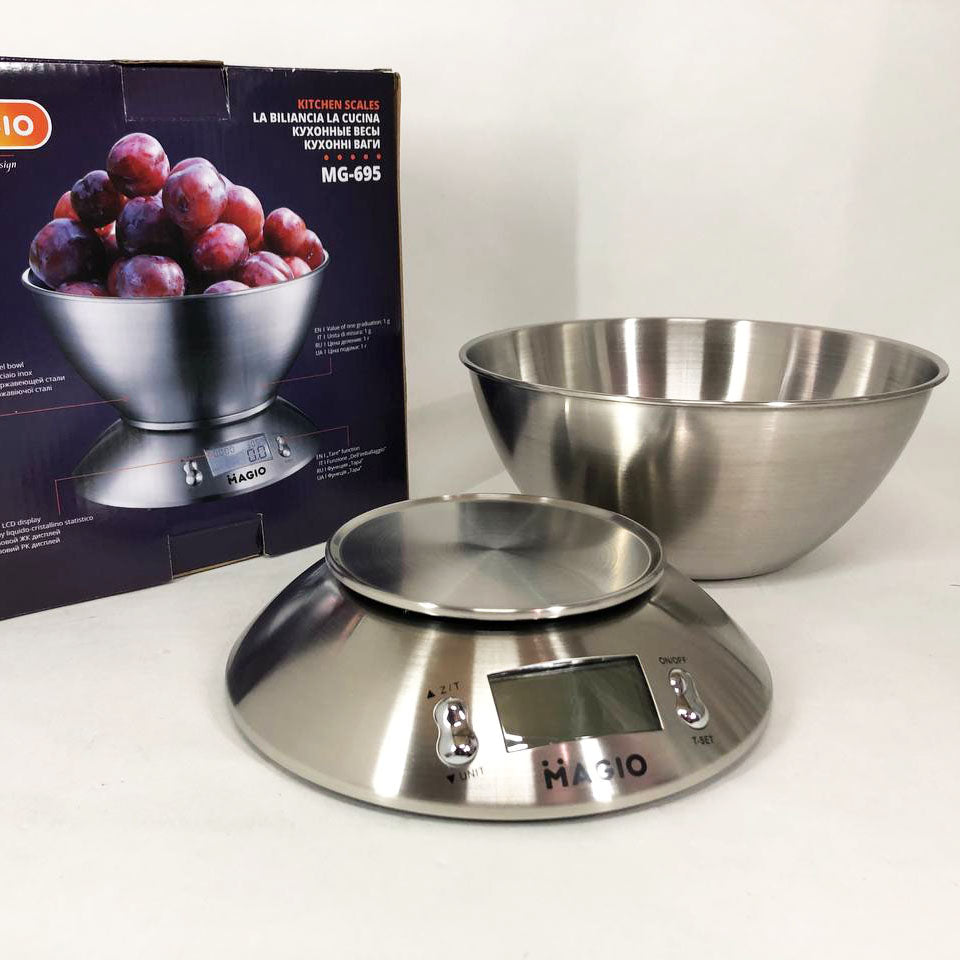 Весы кухонные на 5 кг из нержавеющей стали MAGIO MG-695, весы мини, Весы кухонные со съемной чашей