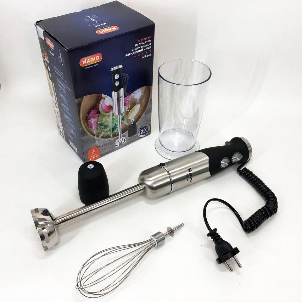 Блендер погружной 3в1 Magio MG-645 1200 Вт, миксер блендер ручной, блендер для молочных коктейлей