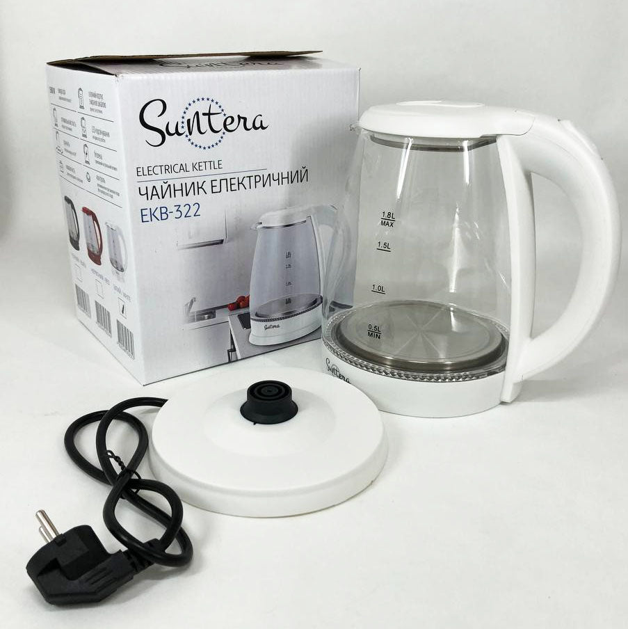 Электрочайник Suntera EKB-322W, чайники с подсветкой, хороший электрический чайник. Цвет: белый