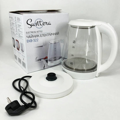 Электрочайник Suntera EKB-322W, чайники с подсветкой, хороший электрический чайник. Цвет: белый