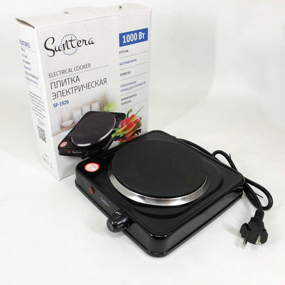 Плита електрична Suntera SP-1920, електроплита для дачі, електроплита 1000 w. Колір: чорний