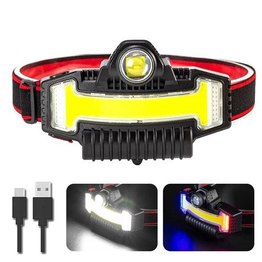 Налобный фонарик Bailong BL-W685-LTS+COB+RGB, 5 режимов, водостойкий, ударостойкий, USB кабель Type-c