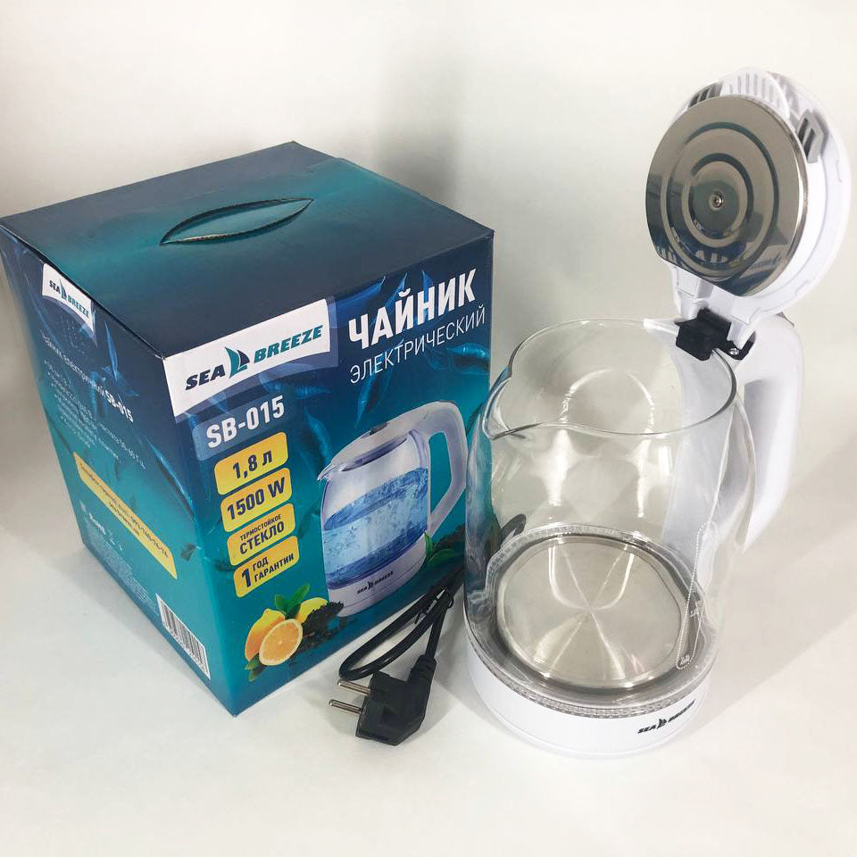 Электрочайник SeaBreeze SB-015 1.8 л, чайники с подсветкой, электронный чайник тихий электрический чайник
