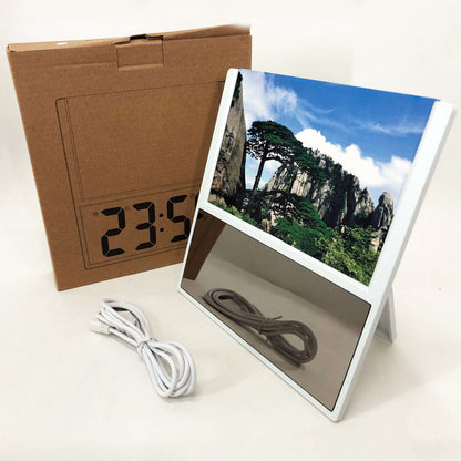 Электронные проводные настольные цифровые часы DS-6608 с фоторамкой, зелёная подсветка. Цвет: белый