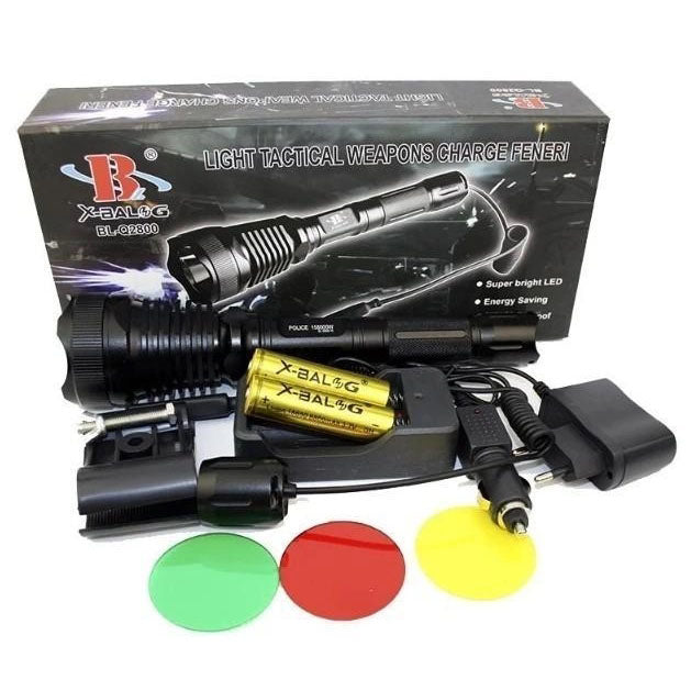 Фонарь тактический Police Q2800-T6 18650 х 2, заряжается от сети 220В и авто ЗУ 12В, выносная кнопка