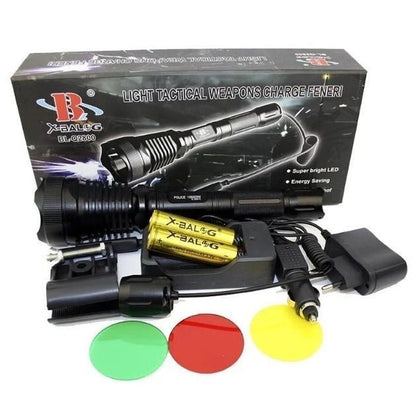 Фонарь тактический Police Q2800-T6 18650 х 2, заряжается от сети 220В и авто ЗУ 12В, выносная кнопка