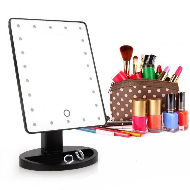 Зеркало для макияжа с 16 LED подсветкой Mirror White, Зеркало со светом для макияжа. Цвет: черный