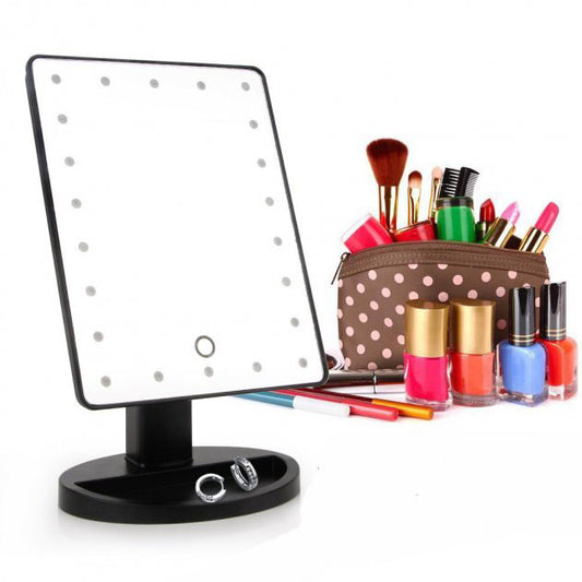 Зеркало для макияжа с 16 LED подсветкой Mirror White, Зеркало со светом для макияжа. Цвет: черный