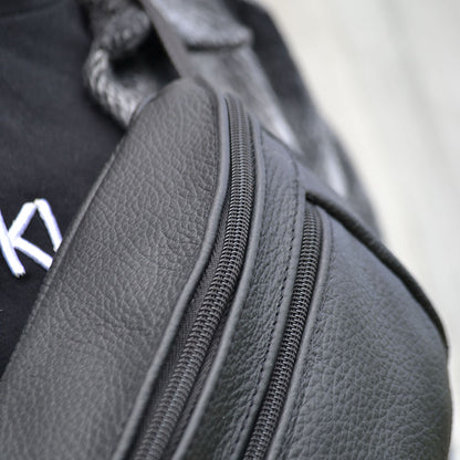 Кожаная качественная бананка мужская - женская сумка, черная сумка из кожи