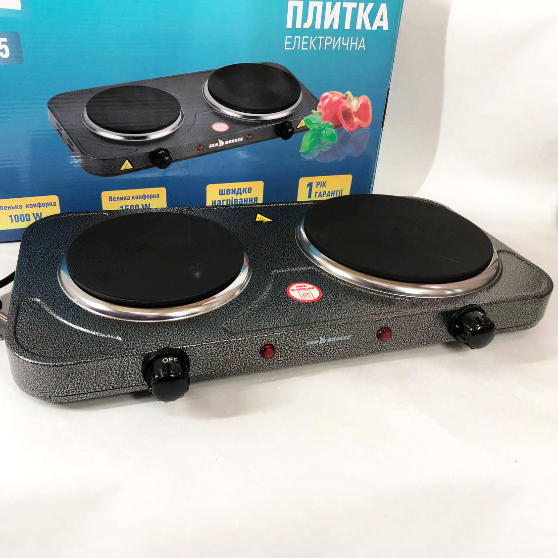 Настольная плита электрическая Sea Breeze SB-065 2500 Вт Электроплита двойная, двухконфорочная настольная