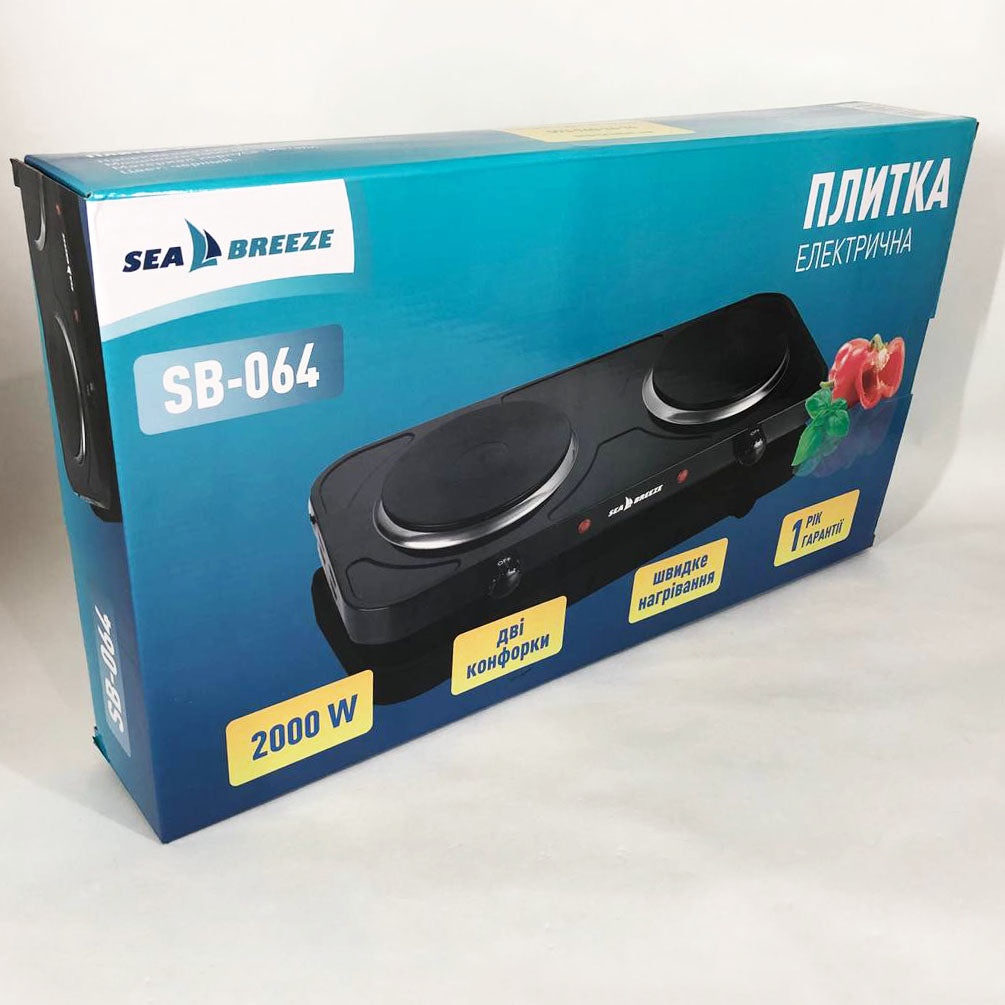 Настольная плита электрическая Sea Breeze SB-064 2000 Вт, переносная настольная электроплита. Цвет: черный