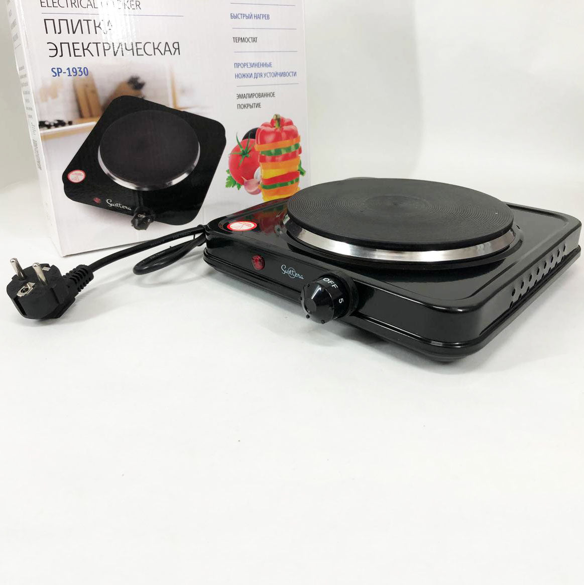 Плита электрическая Suntera SP-1930, плита бытовая, плита домашняя. Цвет: черный
