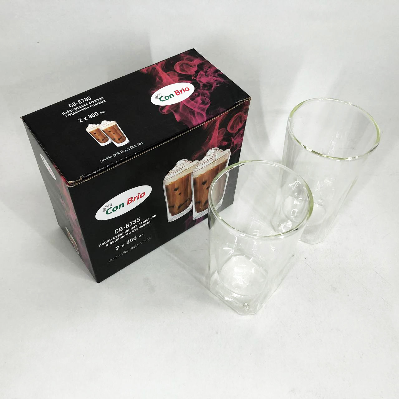 Набір склянок із подвійним дном Con Brio CB-8735-2 350 мл 2 шт, прозорі чашки з подвійними стінками