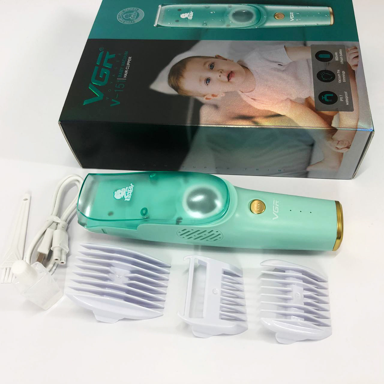 Машинка с вытяжкой для стрижки детей и младенцев VGR V-151 Baby со сменными насадками