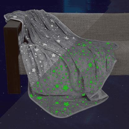 Светящийся в темноте плед плюшевое покрывало Blanket kids Magic Star 150х100 см флисовое одеяло. Цвет: серый