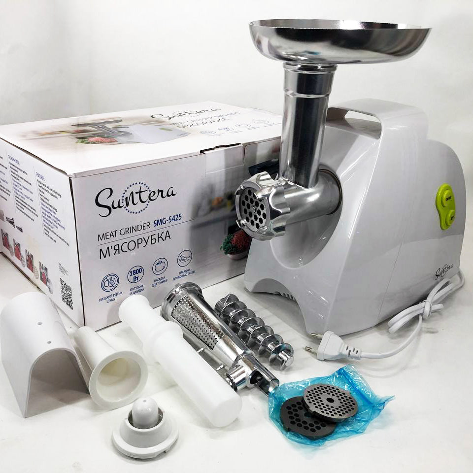 Мясорубка Suntera SMG-5425W, мясорубка-соковыжималка, электрическая мясорубка с насадками для дома