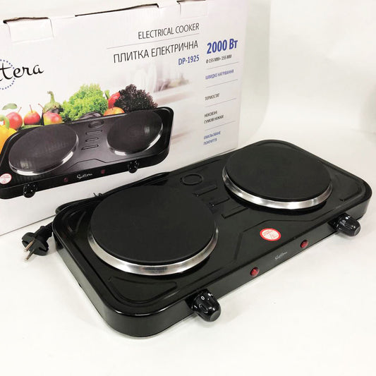 Плита электрическая Suntera DP-1925, электроплита двойная, мощная настольная электроплита. Цвет: черный