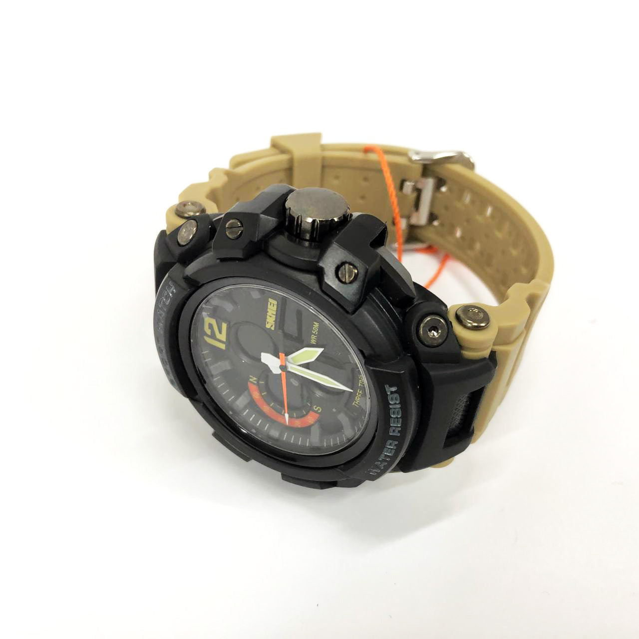 Часы наручные мужские SKMEI 1343KH KHAKI, водостойкие тактические часы. Цвет: хаки