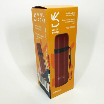 Термос вакуумный Well Done WD-7153R 350 мл, Качественный термос для дома, для напитков. Цвет: красный