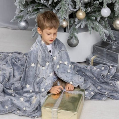 Светящийся в темноте плед плюшевое покрывало Blanket kids Magic Star 150х100 см флисовое одеяло. Цвет: серый