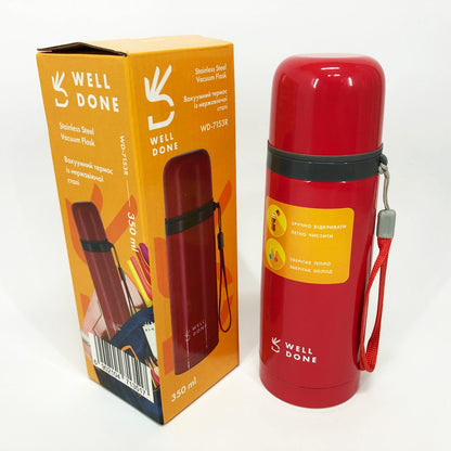 Термос вакуумный Well Done WD-7153R 350 мл, Качественный термос для дома, для напитков. Цвет: красный