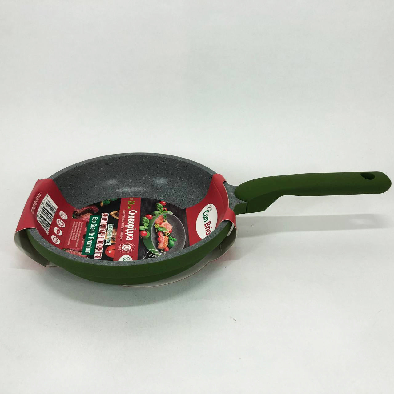 Сковорода Con Brio CB-2026 Eco Granite Premium 20 см, сковорода качественная на плиту. Цвет: зеленый